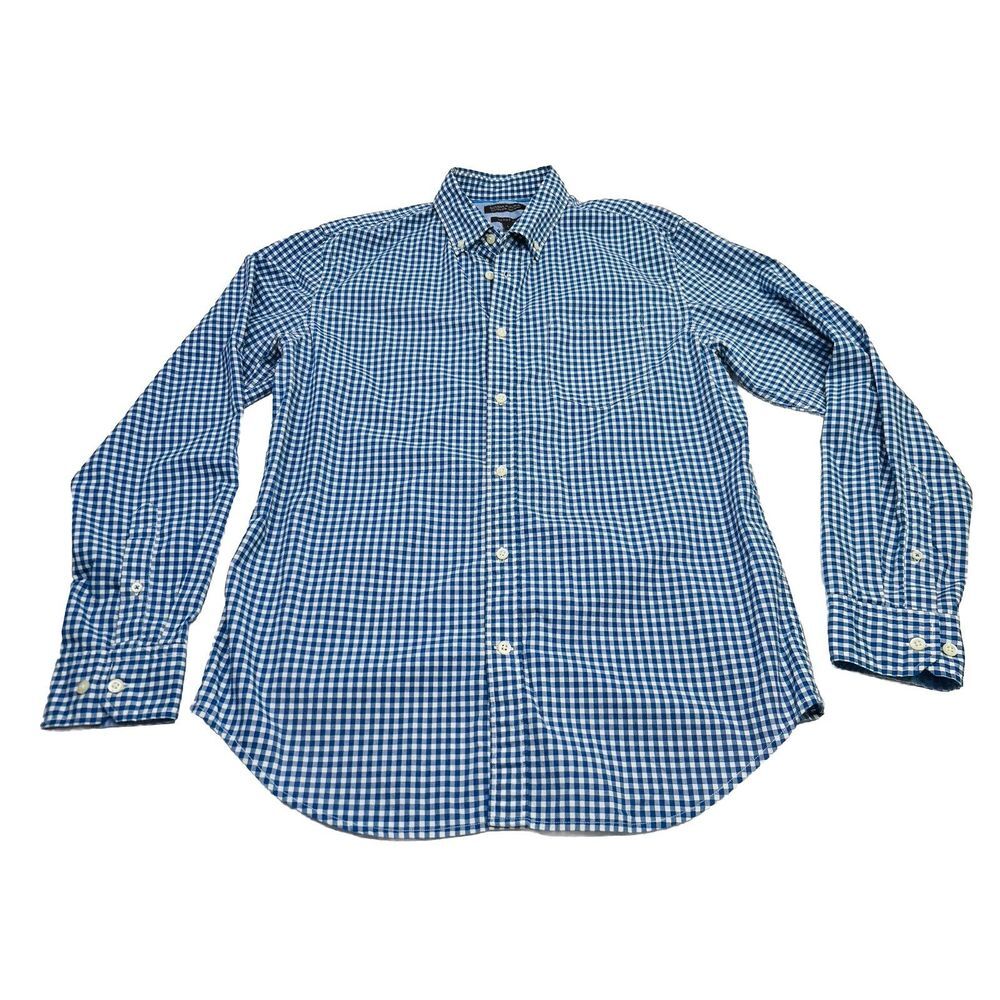 Banana Republic Men's Large Grant Fit Button Down Shirt Check Blue White Easter
